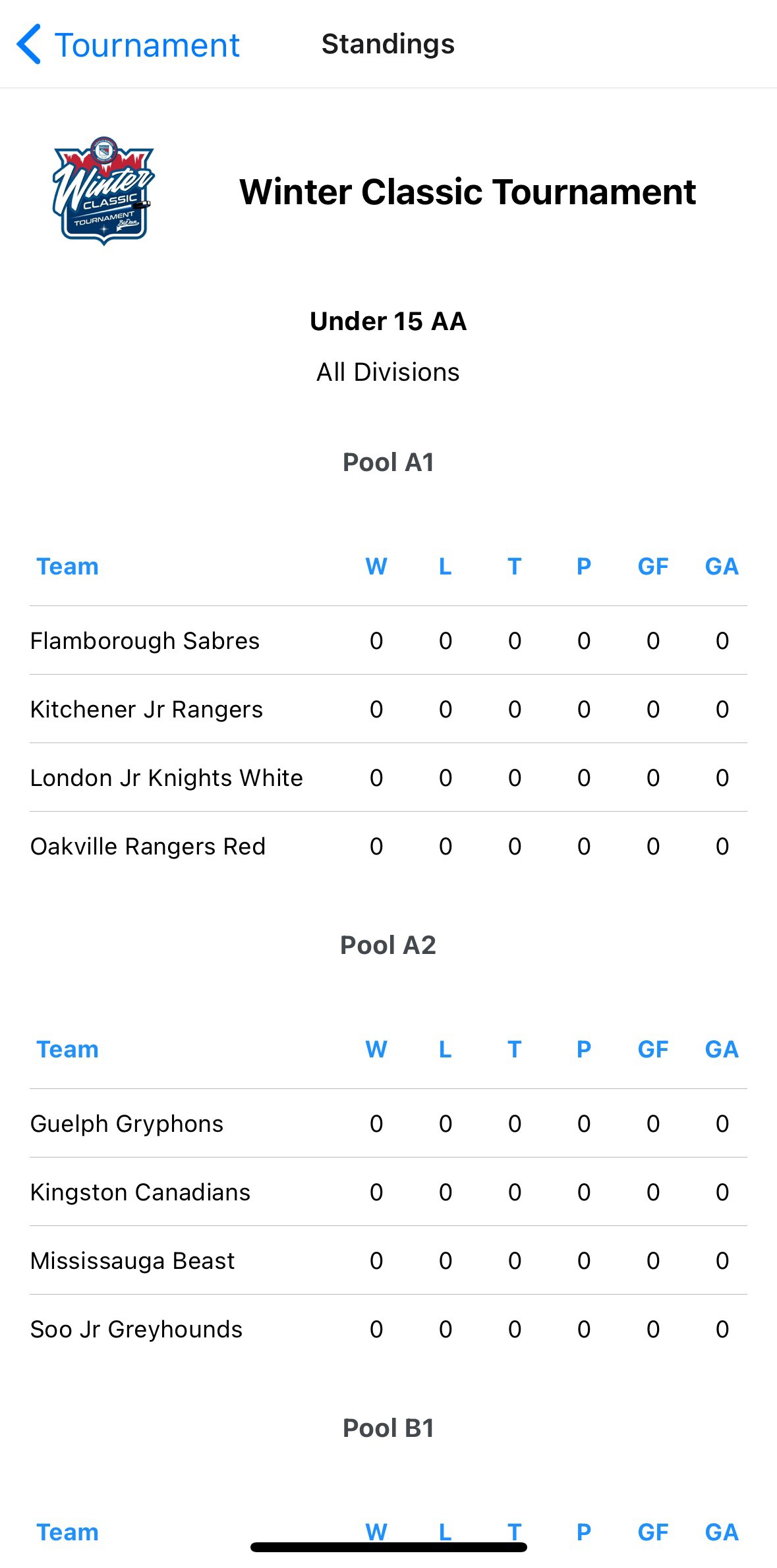 Winter Classic Tournament > Mobile App (Oakville Rangers Hockey Club)