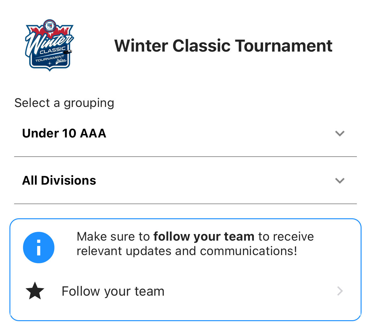 Winter Classic Tournament > Mobile App (Oakville Rangers Hockey Club)